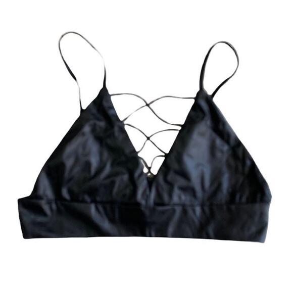 Halter Top Women's Medium Black Faux Leather Adjustable Spaghetti Straps - Picture 1 of 4